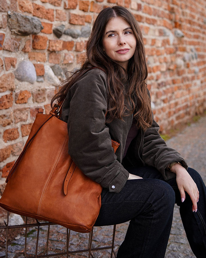 CANTATA klasyczna włoska torba Tote Bag z naturalnej skóry z regulowanymi uchwytami