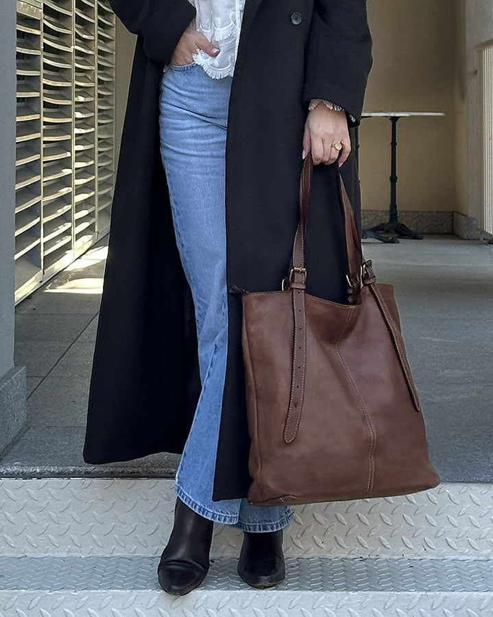 CANTATA klasyczna włoska torba Tote Bag z naturalnej skóry z regulowanymi uchwytami