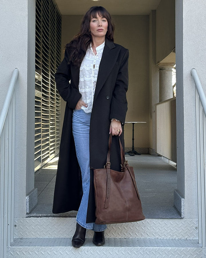 CANTATA klasyczna włoska torba Tote Bag z naturalnej skóry z regulowanymi uchwytami