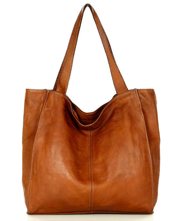 (outlet) Arreto ● Klasyczna włoska skórzana torba na ramię shoperka damska cognac