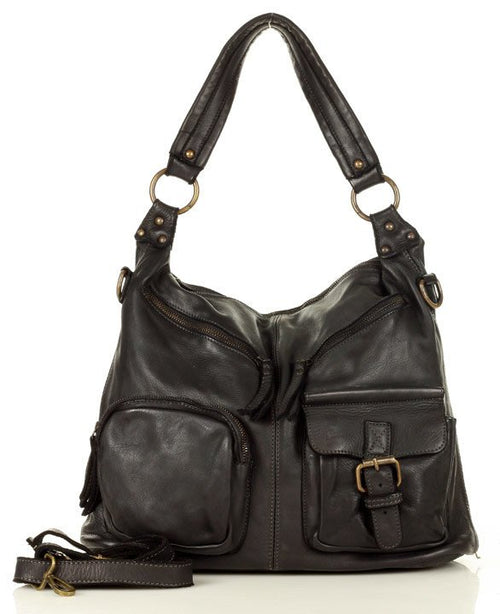 (outlet) Alessia ● Urban, women's leather shoulder bag with pockets black